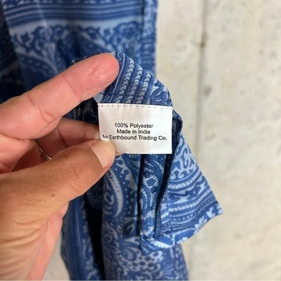 Earthbound blue paisley floral tassel spaghetti strap maxi dress small - Picture 6 of 7